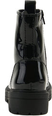 Soda Firm Black Patent Lace Up Round Toe Chunky Combat Ankle Wide Boots