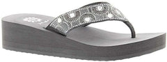 Yellow Box Power Grey Clear Rhinestone Mid Wedge Slip On Thong Platform Sandals