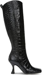 Sam Edelman Adi Black Spool Heel Squared Toe Zipper Leather Knee High Boots