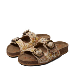 Sam Edelman Orianna Ivory Multi Sequin Beads Open Toe Double Strap Slide Sandal