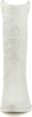 Soda Reno All-White Pu Western Cowboy Pointed Toe Knee High Pull On Tabs Boots (8.5, White)