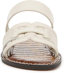 Sam Edelman Gabi Modern Ivory Double Strap Open Toe Slip On Flat Slides Sandals