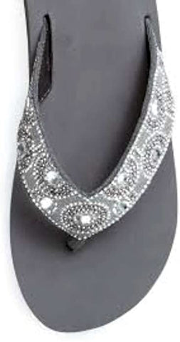 Yellow Box Power Grey Clear Rhinestone Mid Wedge Slip On Thong Platform Sandals