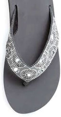 Yellow Box Power Grey Clear Rhinestone Mid Wedge Slip On Thong Platform Sandals