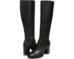 Sam Edelman Elsy Black Leather Stacked Block Heel Knee High Retro Dress Boots