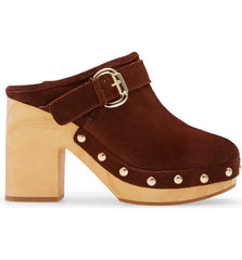 Steve Madden Hilde Studded Platform Slip On Mule Wood Clogs Brown Suede