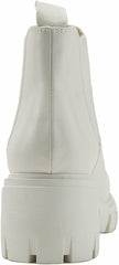 Soda Pioneer White Lug Sole Elastic Gore Chelsea Fashion Wide Ankle Boots
