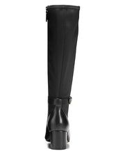 Cole Haan Elena Black Leather/Stretch Pointed Toe Block Heeled Knee High Boots