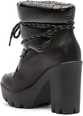 Jessica Simpson Mirie Black Platform Puffer Fur Lined Lace-Up Platform Bootie