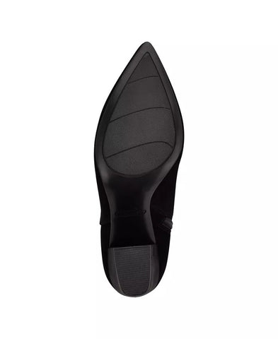 Nine West Ghost Black1 Leather Pointed Toe Block Heel V-Shaped Cutout Ankle Boot