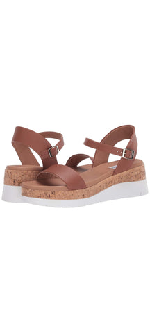 Steve Madden Roselita Cognac Cork Lightweight Ankle Strap Platform Wedge Sandals