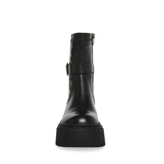 Steve Madden Ankle Boot Everly Black Leather Lugged Sole Buckle Detailed Ankle Combat Boots