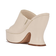 Nine West Flower3 Chic Cream Slip On Rounded Open Toe Retro Platform Sandals