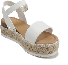 Soda Clip White Pu (Whipped Stitch) Open Toe Ankle Strap Espadrille Sandals