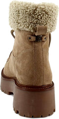 Sam Edelman Elara Light Almond Leather Lug Sole Lace Up Shearling Booties