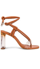 Schutz Siena Caramel Clear Vamp Lace Up Open Toe Clear Column Heel Sandals