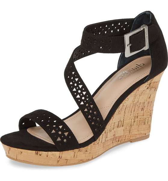 Charles by Charles David Landon Black Cork Platform Wedge Heeled Sandals
