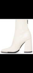 Steve Madden Excess Bone White Leather Squared Toe Blocked Heel Dress Booties