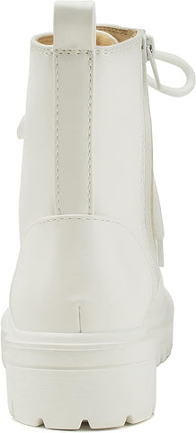 Soda Firm All White Lace Up Rounded Toe Chunky Platform Combat Ankle Boots
