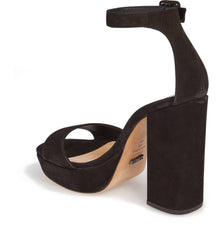 Schutz Mikella Black Nubuck Suede Platform Ankle Strap Open Toe Pumps Sandals