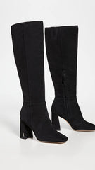 Sam Edelman Clarem Black Suede Block Heel Almond Toe Knee High Fashion Boots