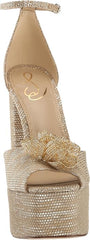 Sam Edelman Kori Flora Platinum Ankle Strap Peep Toe Dress Block Heeled Sandals