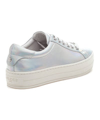 JSlides LACEE Silver Metallic Lace Up Round Toe Wedge Heeled Platform Sneakers