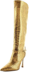 Sam Edelman Elia Medallion Gold Snake Pointed Toe Stiletto Heeled Tall Boots