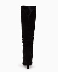Coutgo Slouchy Black Knee High Boots Kitten Heel Pointed Toe Pull On Boots 6