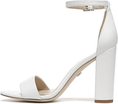 Sam Edelman Yaro Bright White Leather Ankle Strap Open Toe Block Heeled Sandals