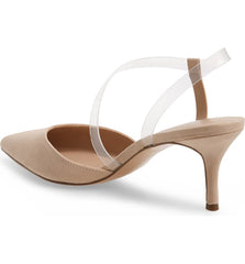 Charles David Alda Nude-Clear Pointed Toe Ankle Strap Padded Footbed Fabric Pump