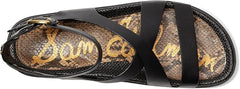 Sam Edelman Delia Black Leather Open Toe Strappy Buckle Detailed Flat Sandals