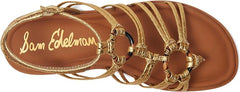 Sam Edelman Raye Gold Open Toe Strappy Gladiator Ankle Strap Flat Sandals