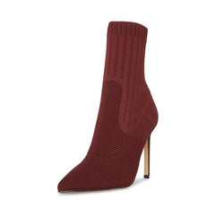 Steve Madden Discreet Stiletto High Heel Pointed Toe Sock Ankle Sock Boots Wine