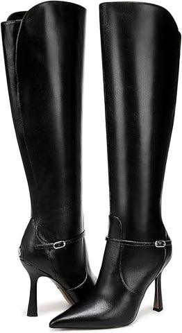 Sam Edelman Elia Black Leather Pointed Toe Stiletto Heeled Over The Knee Boots