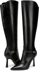 Sam Edelman Elia Black Leather Pointed Toe Stiletto Heeled Over The Knee Boots