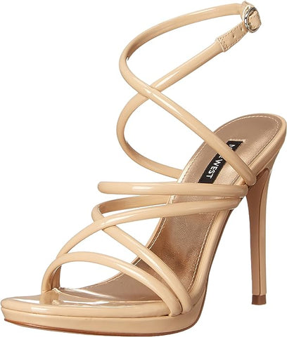 Nine West Lexy 3 Light Natural Rounded Open Toe Buckle Stiletto Heeled Sandals