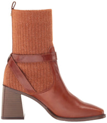 Sam Edelman Marci Rust Brown Leather Fashion Pull On Square Toe Ankle Boots