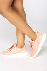 Cape Robbin Nappa-1 Pink Shimmering Glitter Decorated Platform Lace up Sneakers