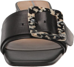 Sam Edelman Deacon Black Squared Open Toe Buckle Detailed Slides Heeled Sandals