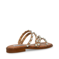 Steve Madden Skyler Tan Leather Embellished Strappy Slip On Squared Toe Sandals