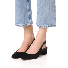 Sam Edelman Lorene Suede Low Block Heel Slingback Dress Pump Black Suede