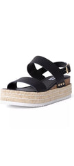 Steve Madden Catia Black Leather Ankle Strap Open Toe Wedges Espadrilles Sandals