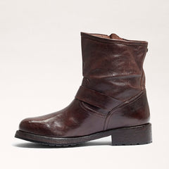 Sam Edelman Lulah Dark Brown Leather Buckle Detailed Rounded Toe Ankle Boots