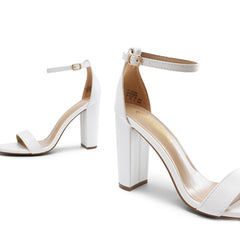 Dream Pairs Hi-Chunk White Pu Ankle Strap Open Toe Block High Heeled Sandals