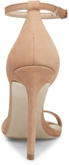 Steve Madden Brandie Camel Nubuck Rounded Open Toe Ankle Strap Heeled Sandals
