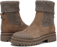Sam Edelman Steele Sepia Taupe Rounded Toe Pull On Chunky Lug Sole Ankle Booties