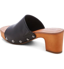 Lucky Brand Fineena Black Leather High Block Heel Clog Slip On Platform Sandals