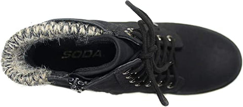 Soda Single Black Nubuck Lug Sole Chunky Heel Lace Up Platform Combat Wide Boots