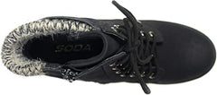 Soda Single Black Nubuck Lug Sole Chunky Heel Lace Up Platform Combat Wide Boots